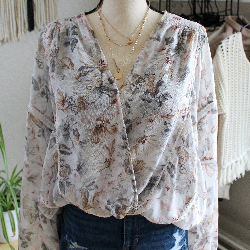 By Together Floral Blouse with Elastic Waistband and Sleeves